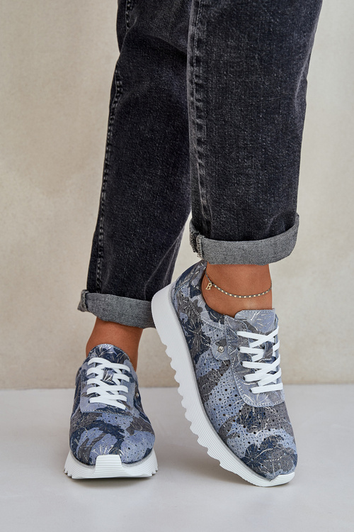 Замшеве Патерн Спортивне Взуття На Платформі З Блиском D&A LR51-635 Сині