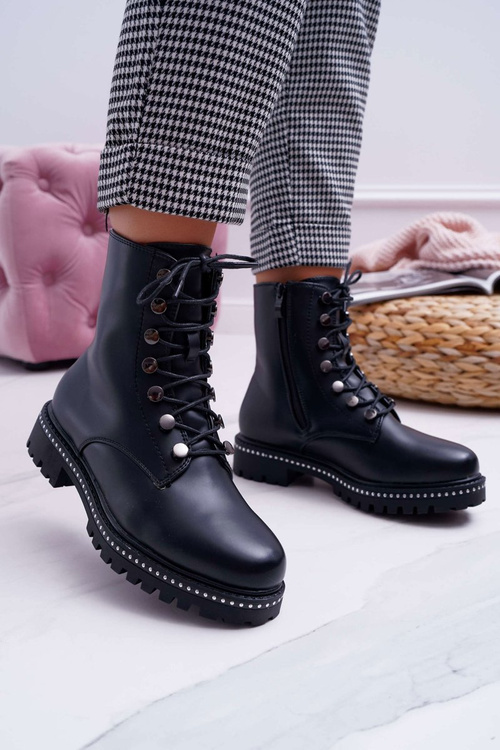 Жіночі чоботи на плоскій підошві, високі головки, чорні Buena