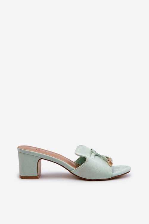 Жіночі босоніжки з м'ятної екозамші на каблуці Jemenna