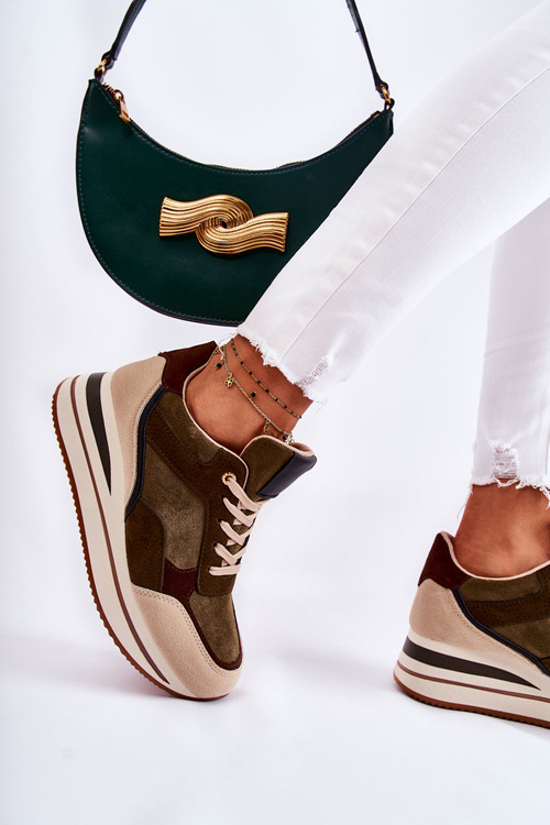 Жіноче замшеве спортивне взуття зелено-бежевого кольору Elisse