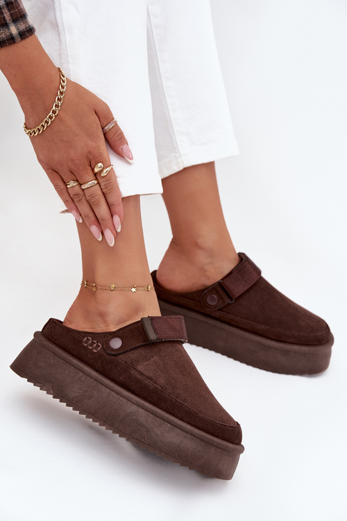 Жіночі зимові чоботи на платформі з застібкою Velcro шоколадні Jorielle