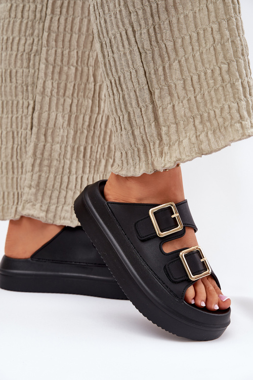 Жіночі Сандалі На Платформі З Золотими Пряжками Чорні Zorila