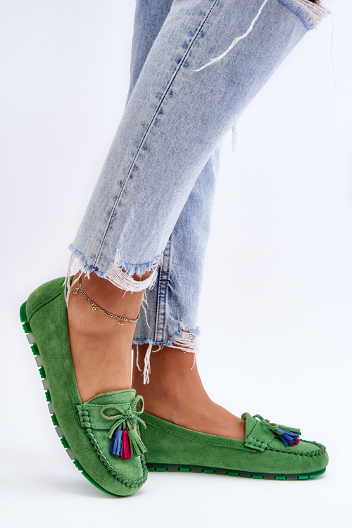 Замшеві лофери з бантом і бахромою Green Dorine