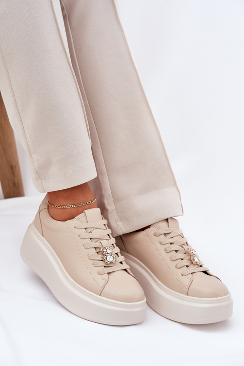 Жіноче Спортивне Взуття З Шкіри На Платформі З Прищіпкою Vinceza 39922 Бежеве