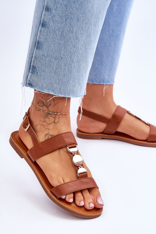 Жіночі босоніжки на плоскій підошві з декоративним поясом Brown Berry