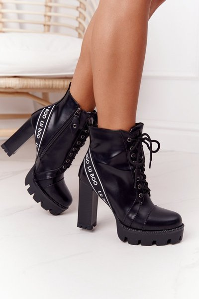 Чоботи зі шнурівкою на блочному каблуці Lu Boo Чорні