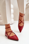 Жіночі балетки з гострими носками і переплетеними бретельками бордового кольору Віолра