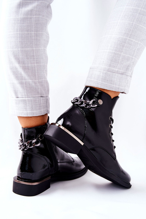 Чоботи утеплені лаковані на блискавці Sergio Leone Чорні BT405