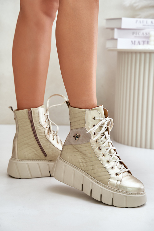 Шкіряні ботильйони на платформі Maciejka 06751-25 Gold