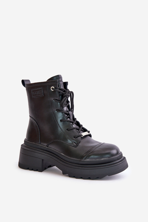 Жіночі теплі шкіряні ботильйони чорні Goe OO2N4115-W2