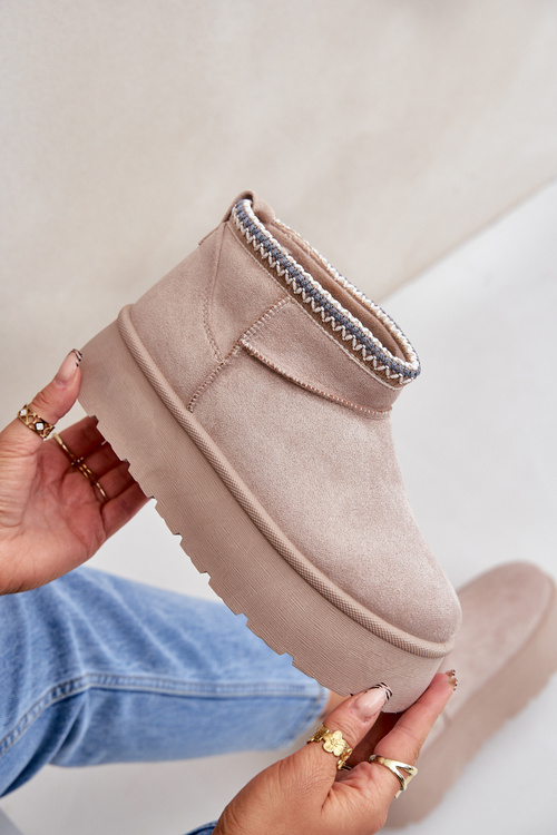 Снігоступи на платформі з декоративною вишивкою світло-бежеві Heslania