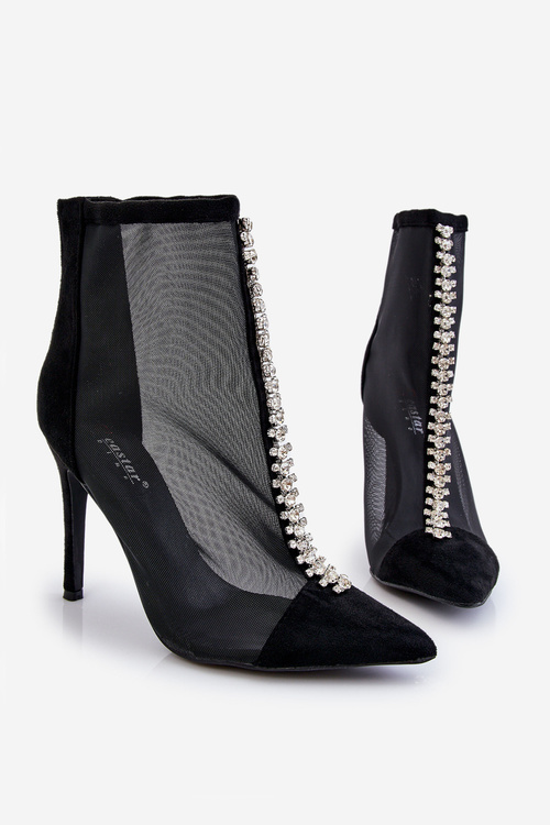 Модні жіночі чоботи на шпильці з сіткою чорного кольору Rummi