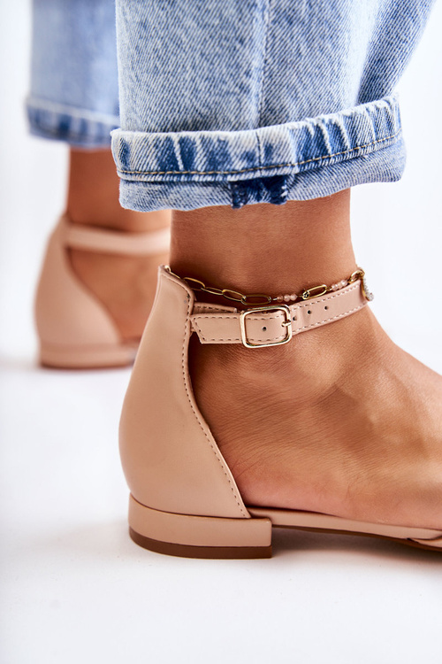 Жіночі шкіряні босоніжки-балетки в бежевому кольорі Caprise