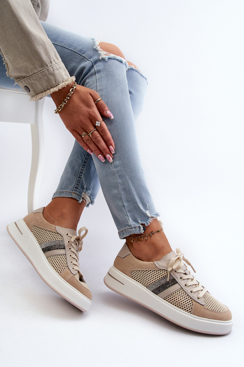 Жіночі шкіряні кросівки D&A LR110 бежевого кольору