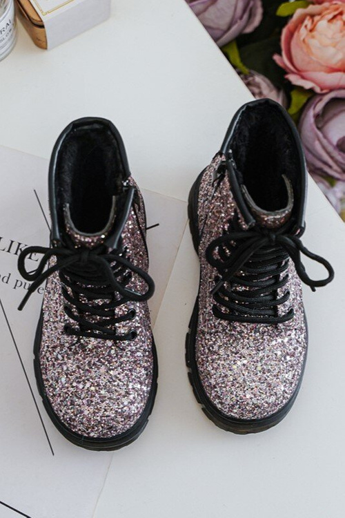 Дитячі чоботи з блискітками на підкладці на блискавці Рожеві соски