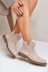 Чоботи На Плоскому Каблуці З Перфорованою Шкірою Світло-бежеві Elivaya