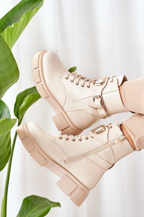 Утеплені чоботи із золотою пряжкою бежеві Maybelle