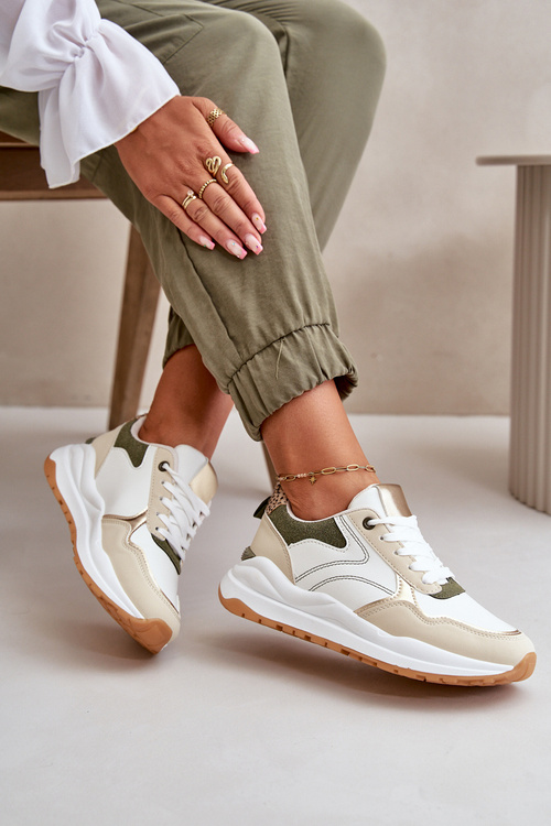 Жіночі кросівки на платформі з еко шкіри Issatta бежево-зеленого кольору