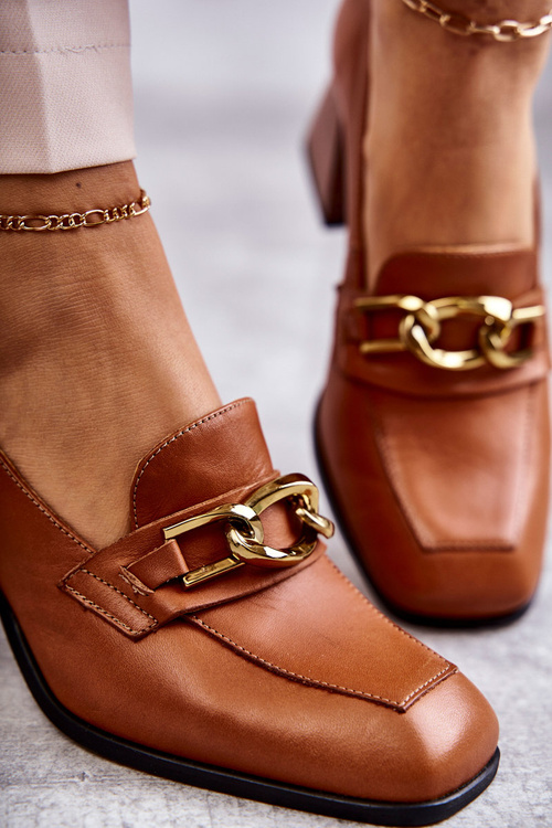 Шкіряні туфлі з ланцюжком Laura Messi 2514 Camel