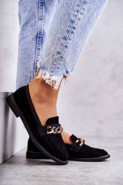 Жіночі замшеві лофери з ланцюжком Чорні Noli