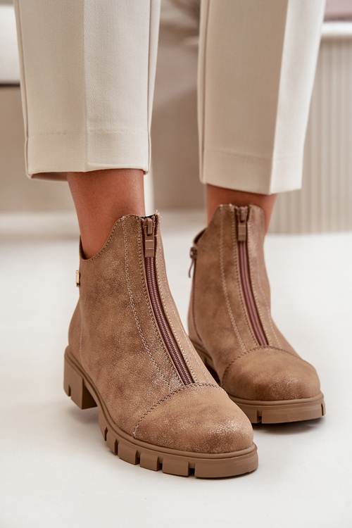 Утеплені жіночі чоботи з екошкіри Distress Verietta коричнево-золотого кольору