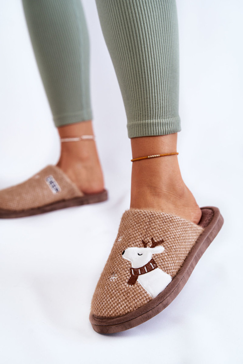 Жіночі різдвяні тапочки з оленями коричневого кольору Millio