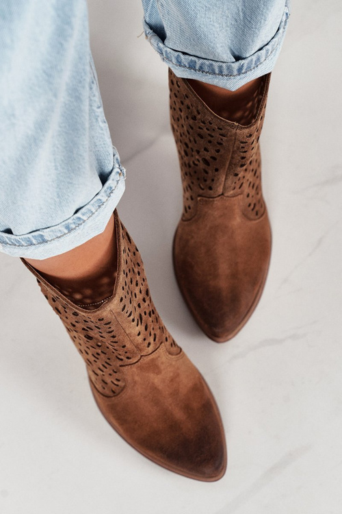 Ажурні Чоботи На Постійку Замшеві Exquisite 1219 Cognac