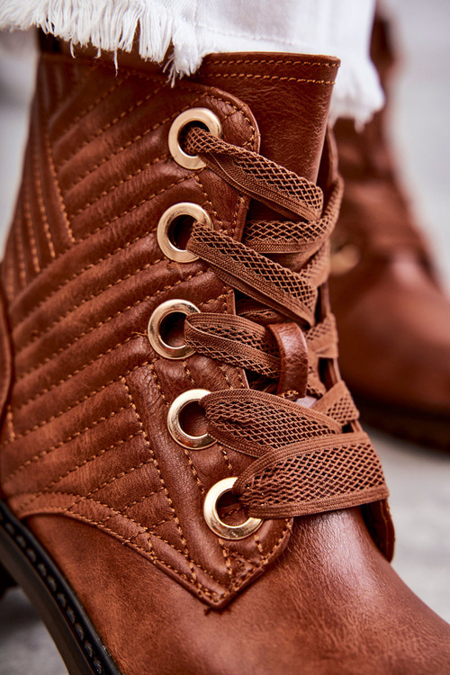 Шкіряні стьобані черевики з утеплюючим коричневим кольором Torino