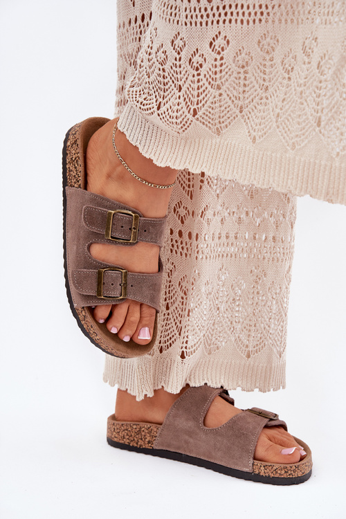 Замшеві Сандалі На Корковій Підошві З Пряжками Темно-бежеві Tavira