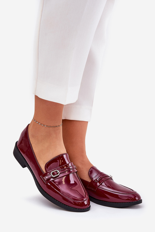 Лаковані Жіночі Мокасини З Декоративною Пряжкою Бордові Mollan