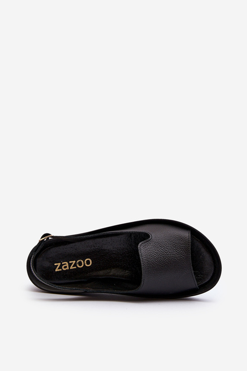 Жіночі шкіряні босоніжки на масивній підошві чорні Zazoo 2893