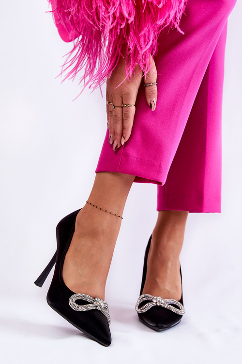 Елегантні туфлі на шпильці з бантом Black Alyssa