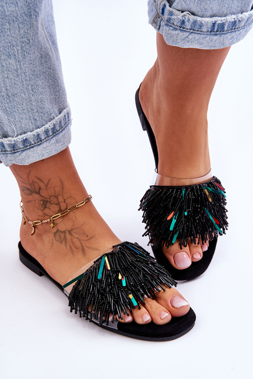 Жіночі тапочки з модним декором S.Barski KV-576-4 Чорні