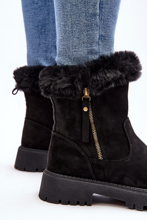 Жіночі замшеві чоботи з хутром чорні Hasiva