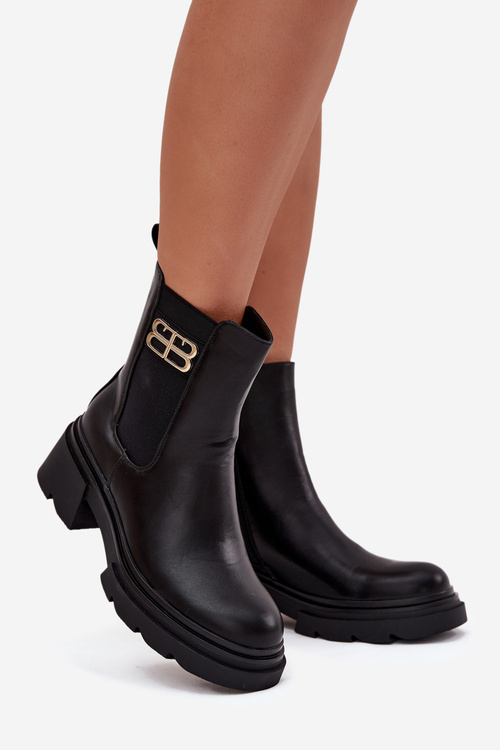 Жіночі чоботи на шнурівці з золотим деталлю ізольовані чорні Serene