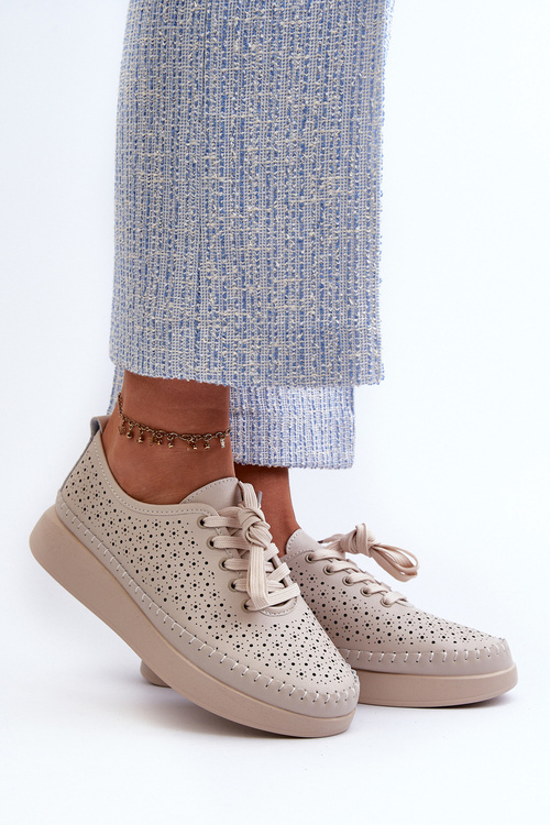 Шкіряні кросівки на платформі від S.Barski LR278, бежевий