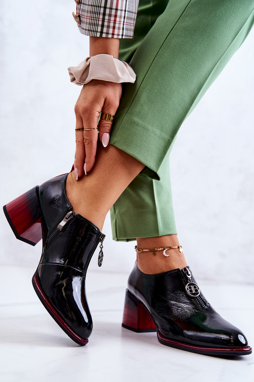 Лаковані Модні туфлі на пошті чорно-червоні Lorena