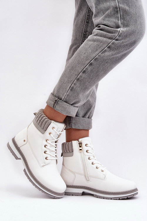 Жіночі шкіряні зимові черевики з підкладкою білого кольору Katalis