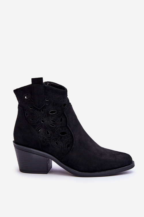 Жіночі замшеві перфоровані ковбойські чоботи чорні S.Barski HY42-086