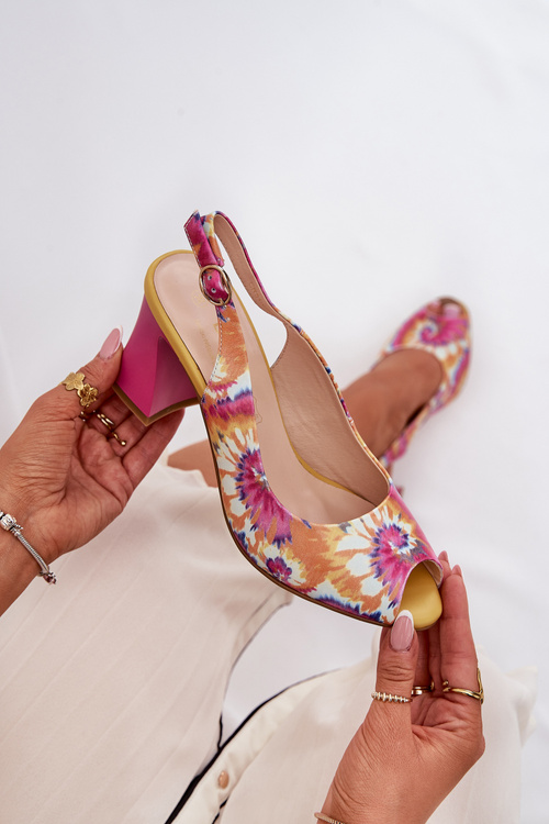 Шкіряні Патерні Сандалі Жіночі На Каблуці D&A CR51-006 Багатокольорові