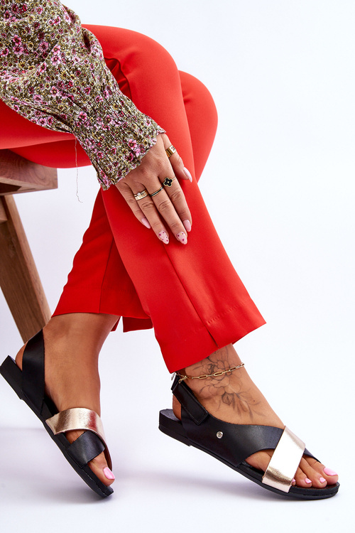 Zazoo 40141 Шкіряні босоніжки на липучці чорно-золоті