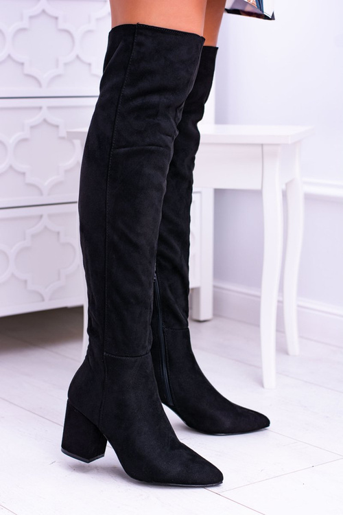 Жіночі замшеві чорні чоботи Feluni вище коліна