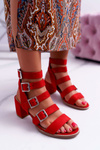 Жіночі босоніжки на шпильці гладіатори замшеві червоні Nella