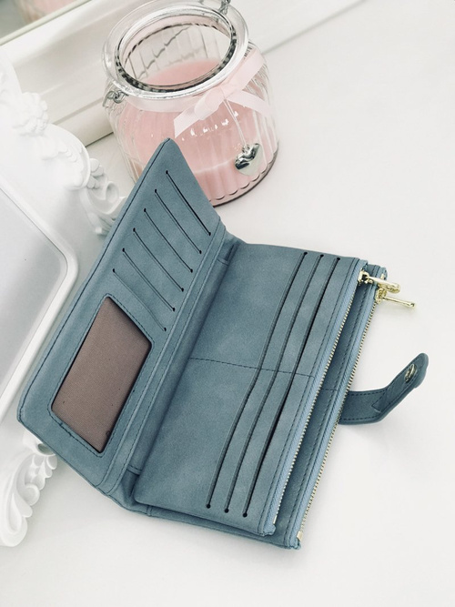 Великий жіночий блакитний гаманець із позолоченою фурнітурою