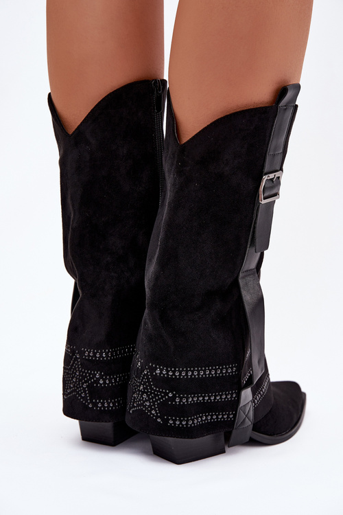 Жіночі Ковбойські Чоботи З Декором І Пряжкою Чорні Camilora