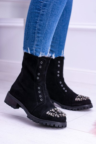 Лу Бу | Чорні жіночі ботильйони Zirconia Suede Carrie