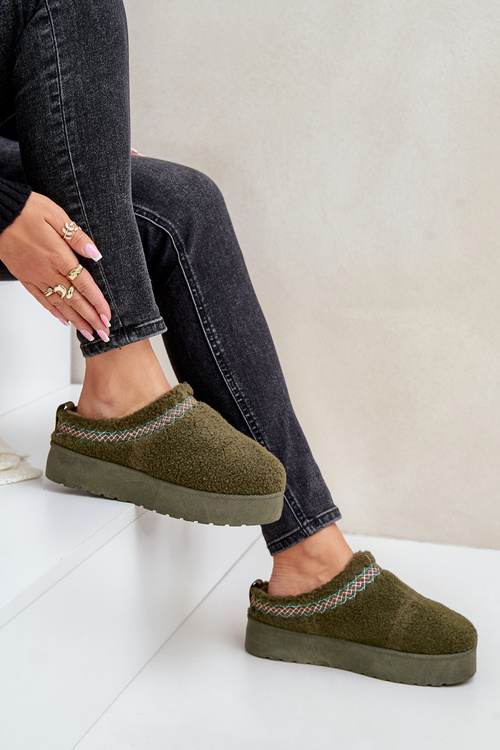 Сноуботсони на платформі з овечим хутром темно-зеленого кольору Mesirra