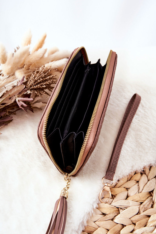 Великий стьобаний гаманець з ремінцем Cappucino