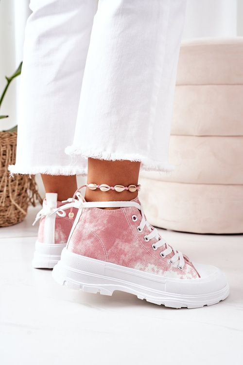 Високі кросівки на масивній підошві Рожеві з ефектом тай-дай Trissy