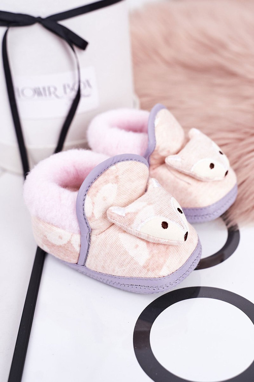 Дитячі домашні тапочки на резинці з лисицею рожевого лева